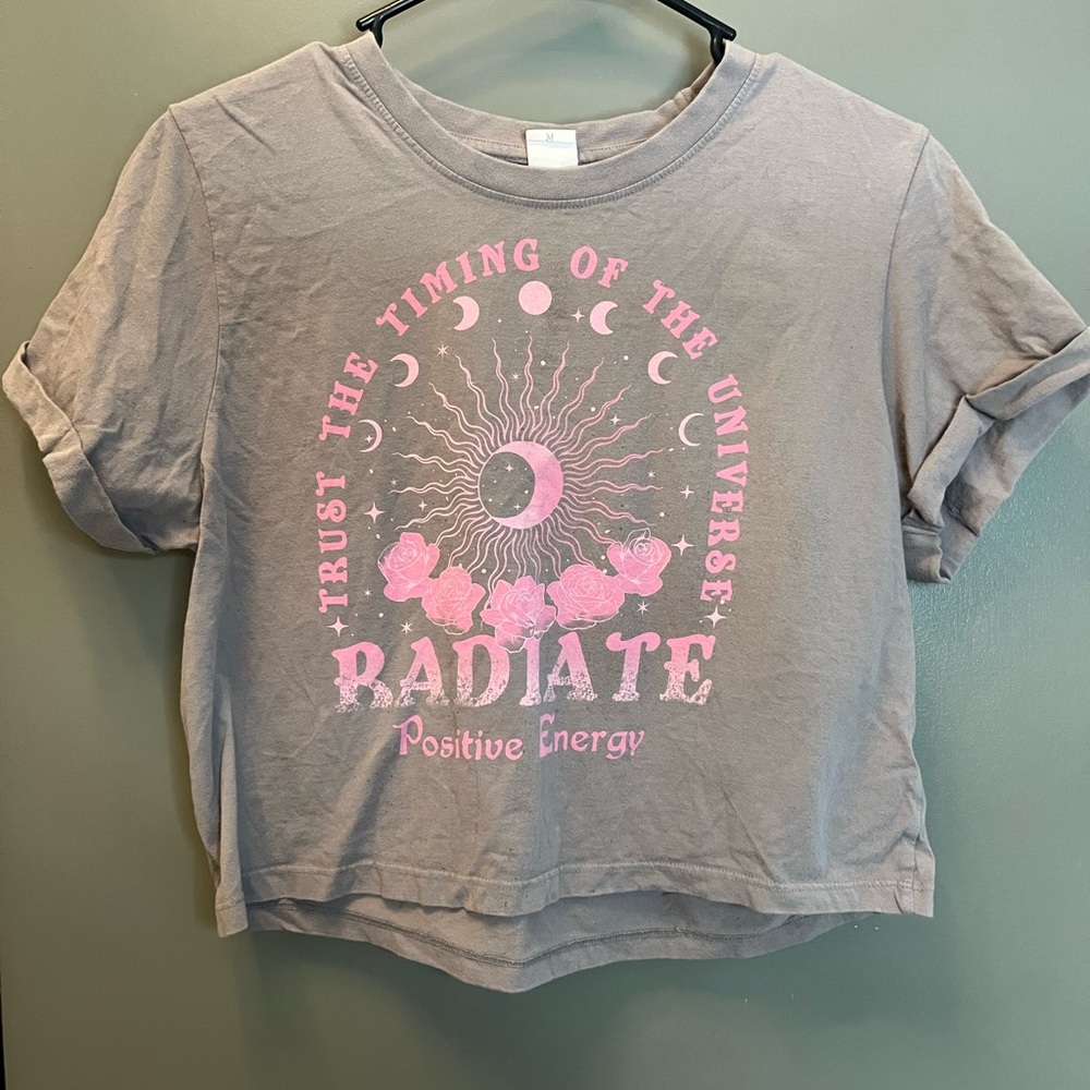 Gray Graphic Tee with Pink Design